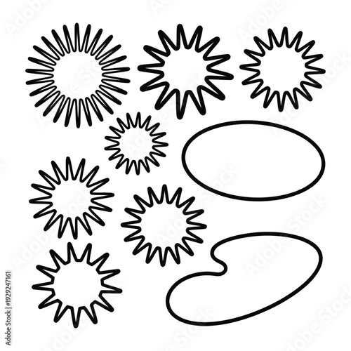 Geometric Forms on Display: An array of intricate geometric shapes, including starbursts and an oval, are presented against a simple backdrop, inviting curiosity and contemplation of form and design.