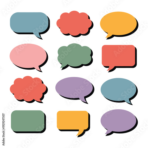 Communicative Spectrum: An array of colorful speech bubbles, each with a unique shape, suggests dynamic conversations and the sharing of thoughts and ideas.