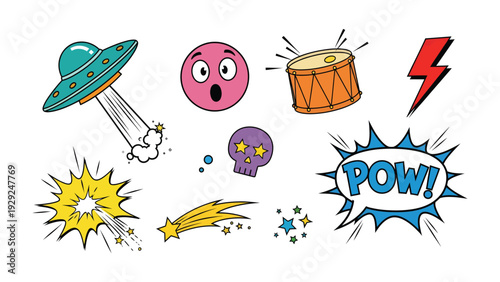 Pop Art Elements Collection: A vibrant assortment of pop art elements, a whimsical design capturing bold colors and dynamic shapes, ready to infuse creativity into any project. 