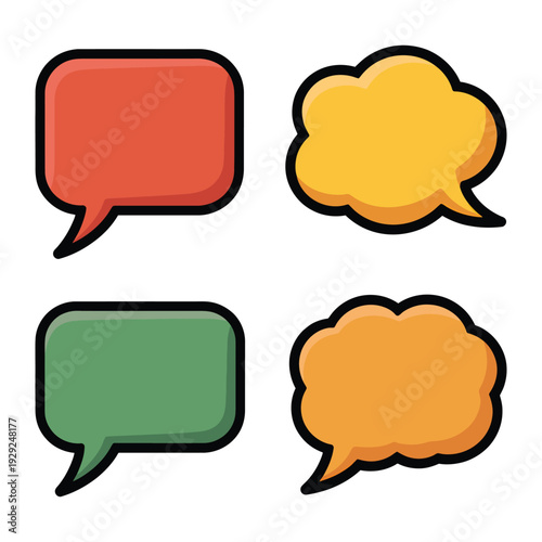 Speech Bubbles Collection: A vibrant assortment of speech bubbles, each designed in a unique shape and color, ready to bring your message to life.