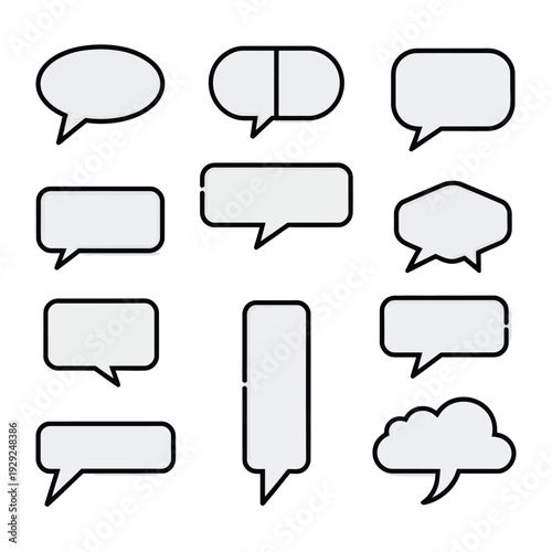 Dialogue Bubbles: A collection of various dialogue bubbles, each with a unique shape, offering versatility in design and representing communication or thoughts.