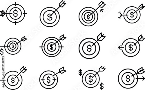 Set of 12 finance target icons vector