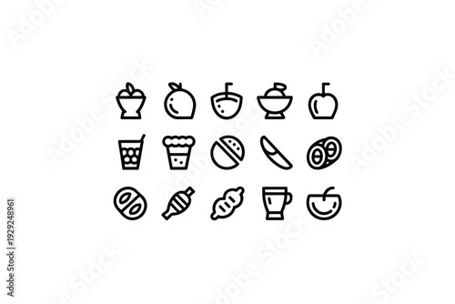 Food icon set with various edible items and drinks