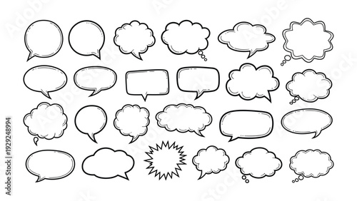 Dialogue Bubbles: A variety of speech bubbles offers space for your own message, ready to convey thoughts, ideas, or conversation within any design project. 