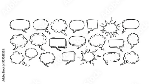 Thinking Bubbles Collection: A vibrant collection of diverse thought and speech bubbles, perfect for visual communication, conveying ideas, thoughts, and dialogues.