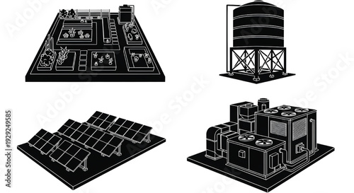 A set of industrial infrastructure architectural drawings