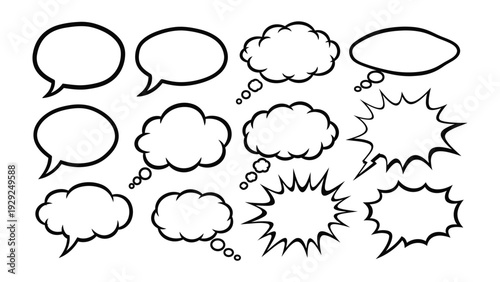 Dialogue Bubble Collection: A collection of various dialogue bubbles, comic speech bubbles, and thought bubbles. perfect for representing conversation, ideas, thoughts, and communication.