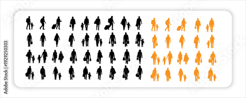 Collection of Diverse man or Female Silhouettes in Various Fashionable Poses and Outfits