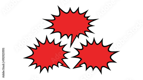 Bursting with Energy: Three vibrant, starburst-shaped speech bubbles arranged in a dynamic composition, symbolizing impactful communication and powerful messaging.