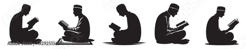 vector silhouette of a Muslim man sitting reading the Quran side view