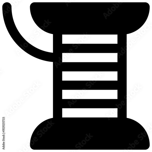 Thread. Outlined stroke vector icon with black-filled details.