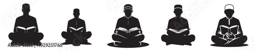 vector silhouette of a Muslim man sitting reading the Quran front view