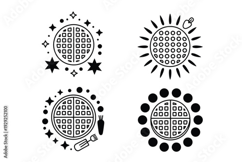 Pizza icon set with various toppings and decorative elements