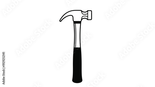 Classic steel claw hammer with a black handle shown vertically against a plain white background used for construction and home repair tasks.