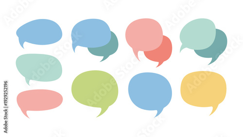 Conversation Bubbles: A vibrant collection of colorful conversation bubbles, perfect for illustrating dialogue, ideas, or communication themes, each a unique shape and hue.