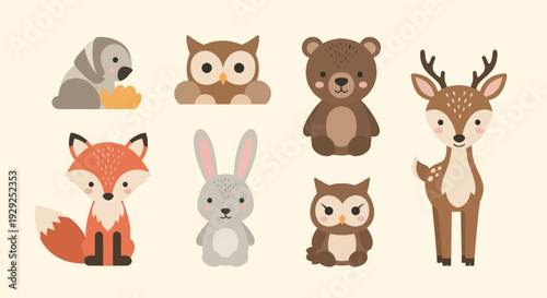 Cute Cartoon Forest Animals Collection.