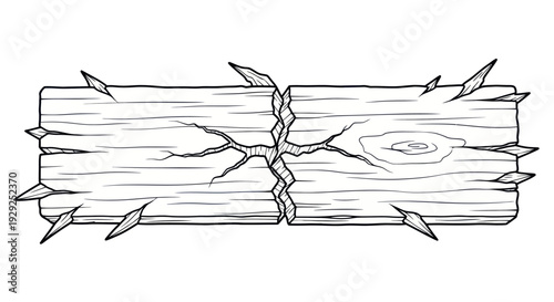 Broken Wooden Beam with Sharp Splinters.
