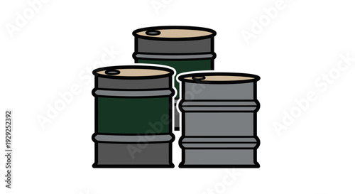 Three Metal Drums or Barrels Stacked.