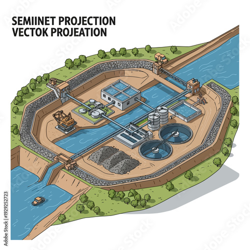 Water Treatment Plant Facility Infrastructure Illustration.