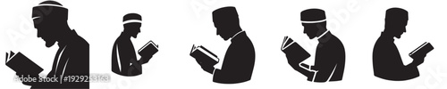 half body vector silhouette of a Muslim man reading the Quran side view