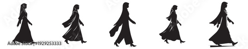 vector silhouette of a Muslim woman walking to mosque side view