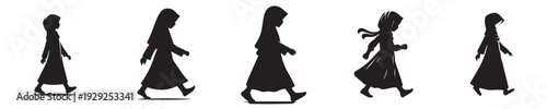 vector silhouette of a Muslim daughter walking to mosque side view