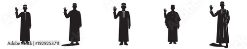 vector silhouette of Muslim man standing wave hand to welcome ramadan
