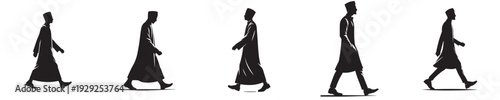 vector silhouette of a Muslim man walking to mosque side view