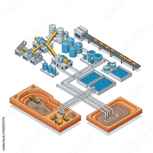 Industrial Water Treatment Plant Diagram Illustration.