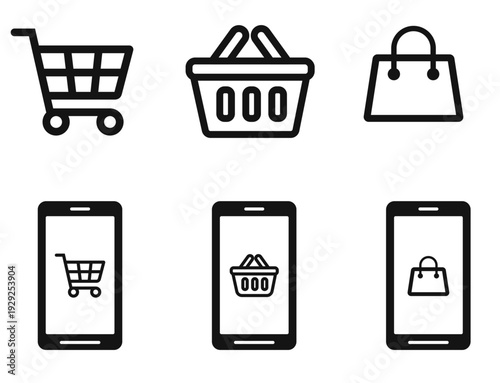 Shopping cart, basket icon set. Shopping basket icon set. Buy on market or supermarket. Shopping basket. store icon, Vector illustration 