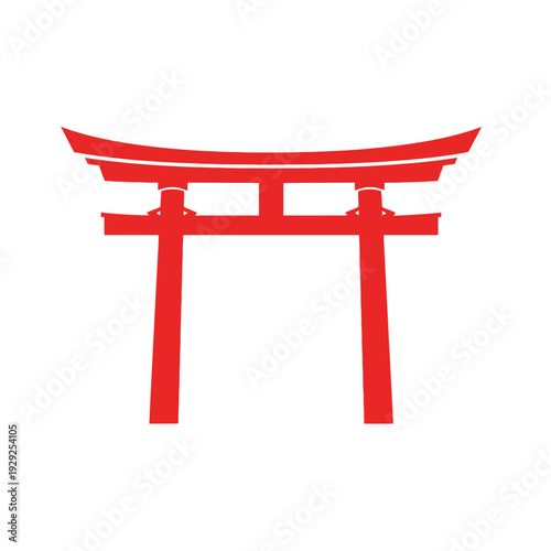 Red Torii Gate Icon Silhouette, Traditional Japanese Shrine Entrance Symbol