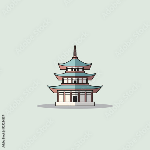 Traditional Pagoda Building Illustration with Pastel Colors