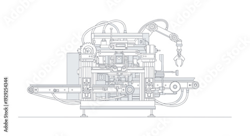Detailed Technical Drawing of Machinery.