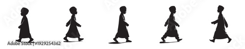 vector silhouette of a Muslim boy walking to mosque side view