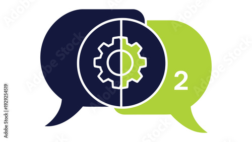 Dialogue of Innovation: A graphical representation of interconnected speech bubbles, symbolizing collaborative ideation and progress. A gear icon in the center highlights the mechanics of teamwork.