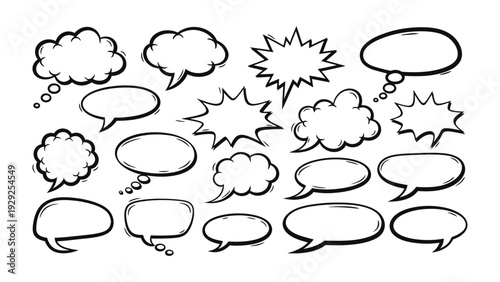 Speech Bubble Collection: A diverse compilation of speech bubbles, each meticulously drawn, inviting viewers to explore themes of communication, dialogue, and thought expression.