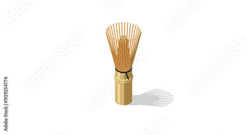 bamboo matcha whisk chasen isolated isometric hand drawn illustration for tea ceremony