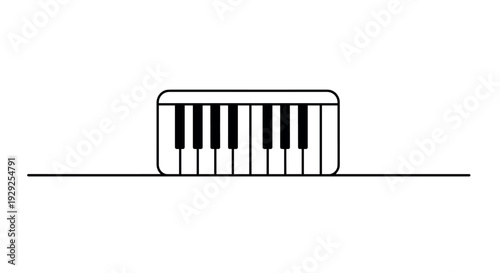minimalist hand drawn piano keyboard icon in black and white simple outline style