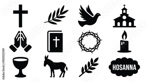 Palm sunday silhouette bundle christian symbols and icons for easter and holy week celebrations
