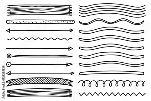 Set of 20 Hand-Drawn Doodle Underline and Arrow Vector Elements
