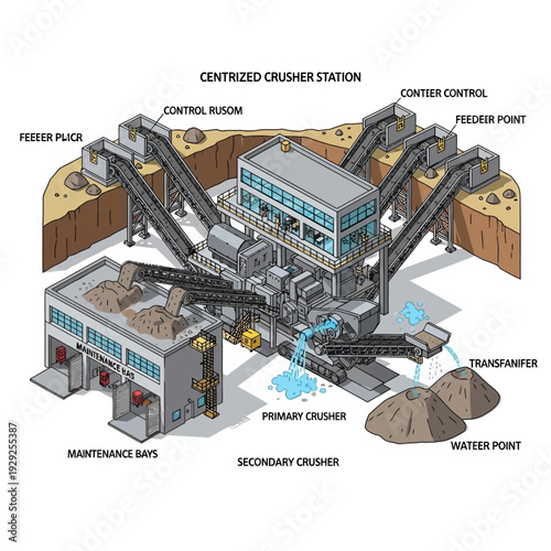 Industrial Crushing Station with Machinery and Equipment.