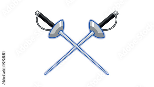 Crossed fencing swords in simple flat style sports weapon illustration