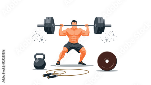 muscular man lifting heavy barbell in gym workout illustration