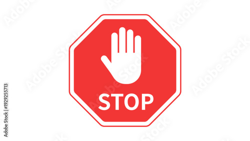 Red Stop Sign with Palm Hand Symbol and Text
