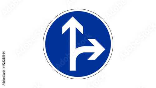 Mandatory Blue Directional Sign Straight or Turn Right