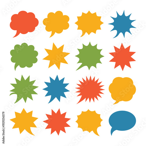 Speech Bubbles: A vibrant collection of colorful speech bubbles, each with a unique shape, inviting you to imagine conversations, ideas, and expressions. A visual representation of thought, dialogue.