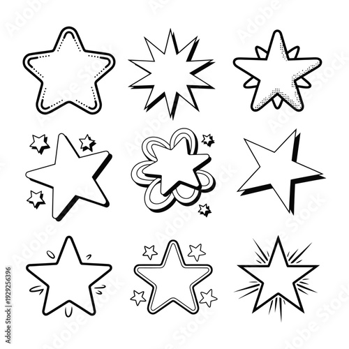 Star Icons Collection: A compilation of varied star icons, each presenting a distinct style and design, lending themselves to multiple creative uses. 