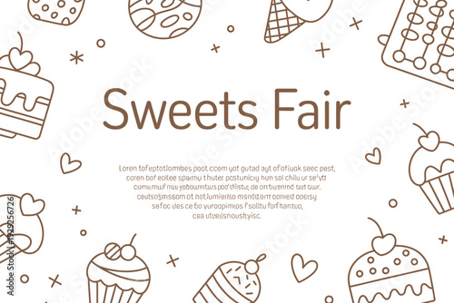 A sweets fair illustration with various desserts and decorations
