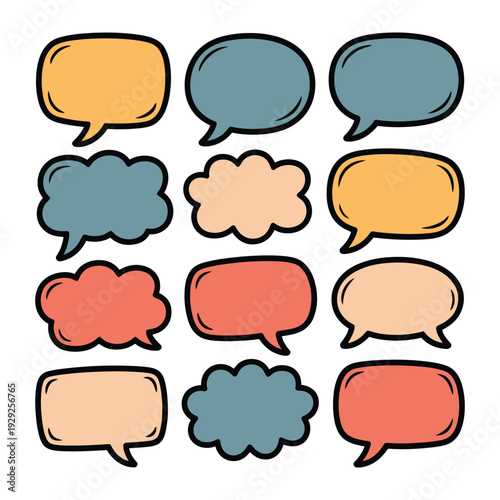 Colorful Speech Bubbles: A vibrant collection of speech bubbles, each uniquely shaped and colored, offers a playful representation of communication and expression.
