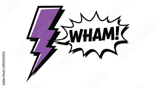 Wham and Power Icon: A bold visual statement featuring a striking purple lightning bolt accompanied by the dynamic WHAM! exuding energy and impact.